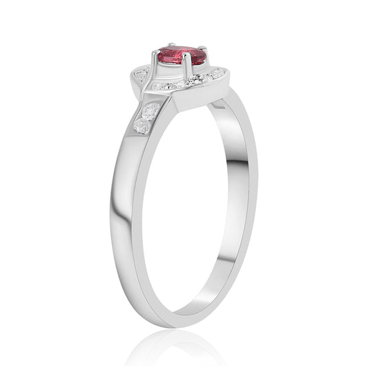 Inel din Argint 925 ( 3 grame ) cu Rubelit Cruzeiro și Topaz Alb 0.85 Carate