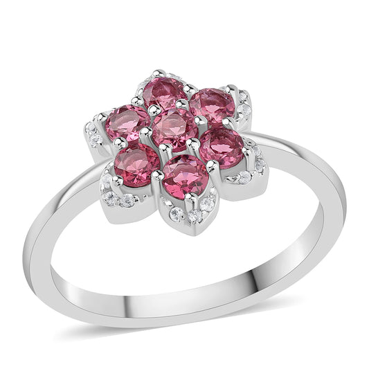 Inel din Argint 925 ( 2.93 grame ) cu Rubelit Cruzeiro și Topaz Alb 1.34 Carate