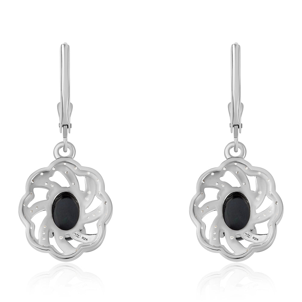 Cercei din Argint 925 ( 4.12 grame ) cu Opal Etiopian Negru Lega Dembi și Topaz Alb 1.94 Carate