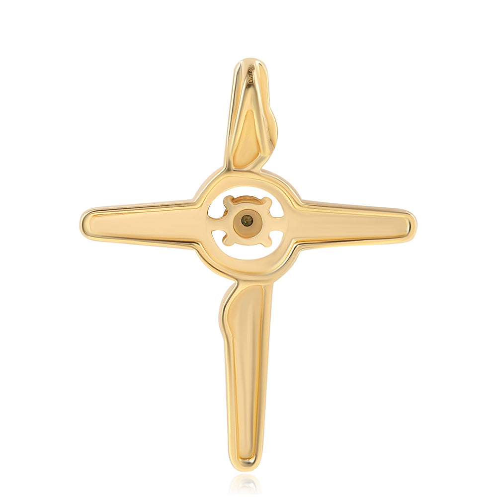 Cruce Pandantiv din Argint 925 Placat cu Aur ( 3.82 grame ) cu Diamant Verde 0.01 Carate