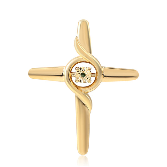 Cruce Pandantiv din Argint 925 Placat cu Aur ( 3.82 grame ) cu Diamant Verde 0.01 Carate