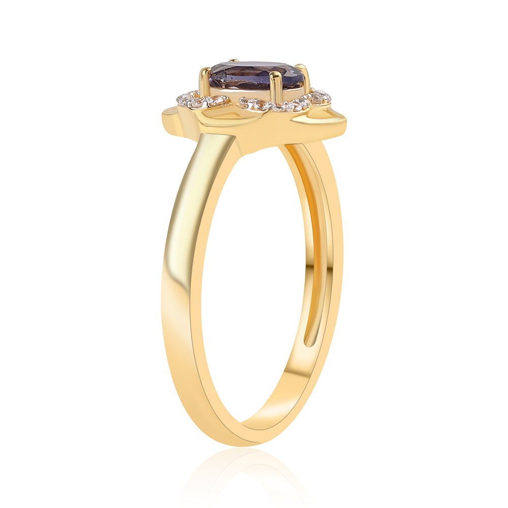Inel din Argint 925 Placat cu Aur ( 2.72 grame ) cu Iolit și Topaz Alb 0.7 Carate