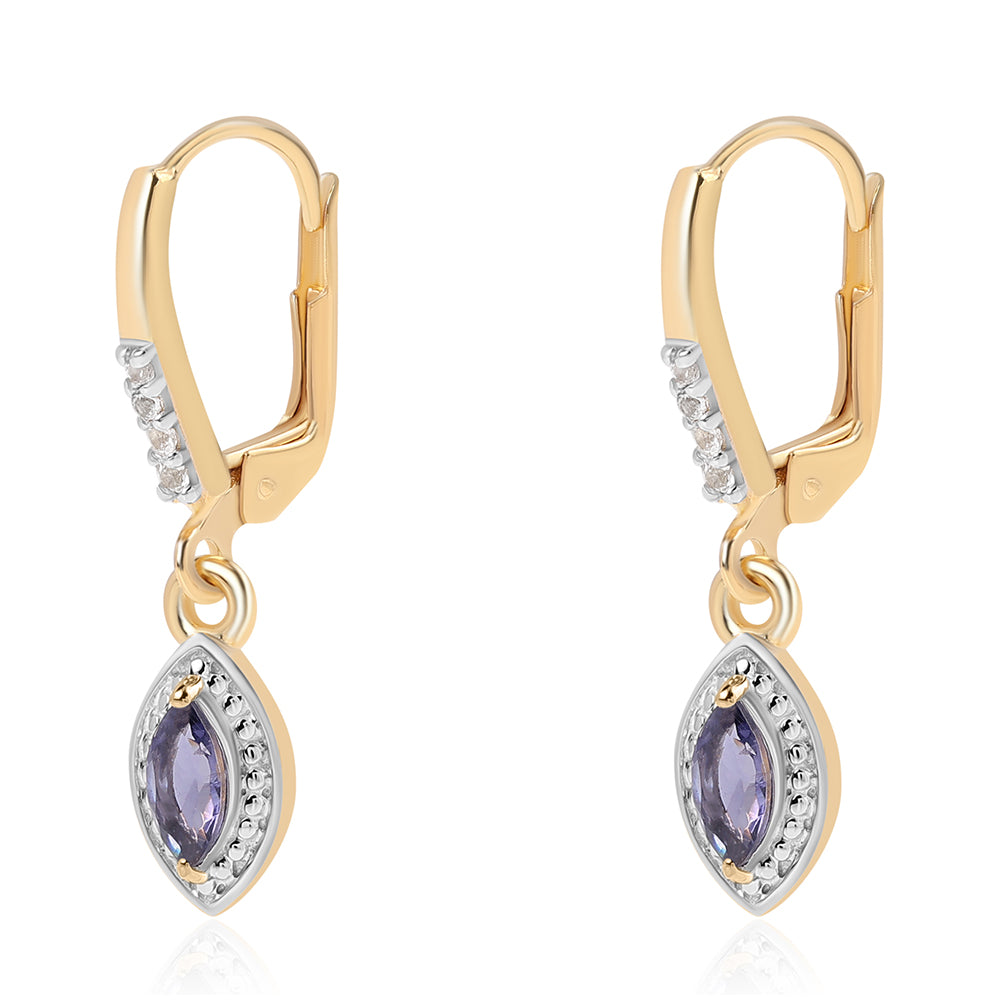 Cercei din Argint 925 Placat cu Aur ( 2.51 grame ) cu Iolit și Topaz Alb 0.52 Carate
