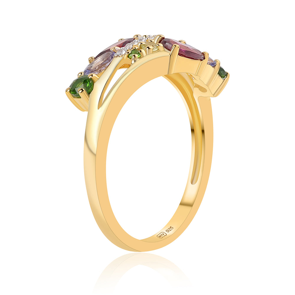 Inel din Argint 925 Placat cu Aur ( 3.2 grame ) cu Granat Rodolit și Tanzanit 1.72 Carate