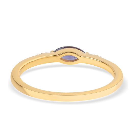 Inel din Argint 925 Placat cu Aur ( 1.79 grame ) cu Iolit și Topaz Alb 0.36 Carate