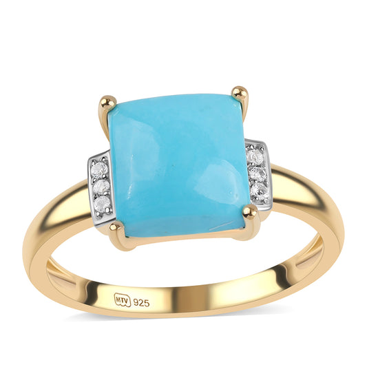 Inel din Argint 925 Placat cu Aur ( 2.27 grame ) cu Turcoaz ”Frumoasa Adormită” și Topaz Alb 2.06 Carate