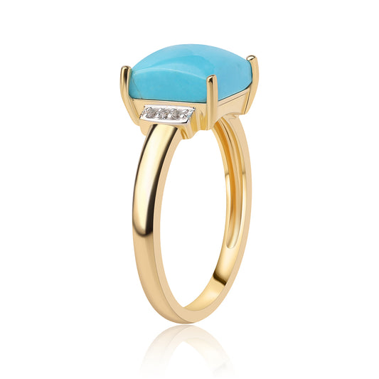 Inel din Argint 925 Placat cu Aur ( 2.27 grame ) cu Turcoaz ”Frumoasa Adormită” și Topaz Alb 2.06 Carate