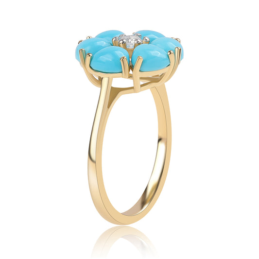 Inel din Argint 925 Placat cu Aur ( 2.25 grame ) cu Turcoaz ”Frumoasa Adormită” și Topaz Alb 2.22 Carate