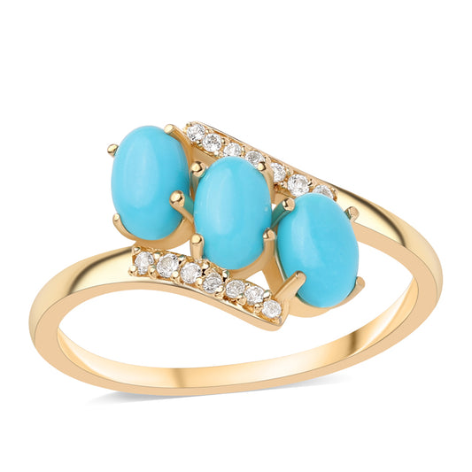 Inel din Argint 925 Placat cu Aur ( 2.23 grame ) cu Turcoaz ”Frumoasa Adormită” și Topaz Alb 1.39 Carate