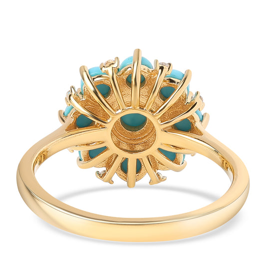 Inel din Argint 925 Placat cu Aur ( 3.21 grame ) cu Turcoaz ”Frumoasa Adormită” și Topaz Alb 2.43 Carate