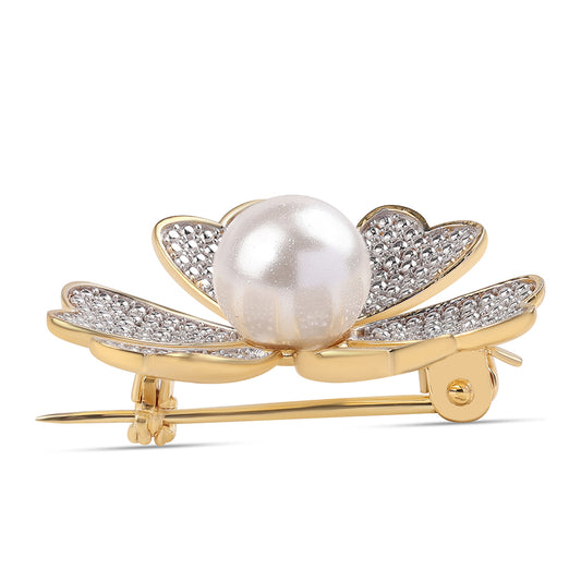 Broşă din Argint 925 Placat cu Aur ( 4.4 grame ) cu Perlă de Apă Dulce Albă 4.27 Carate