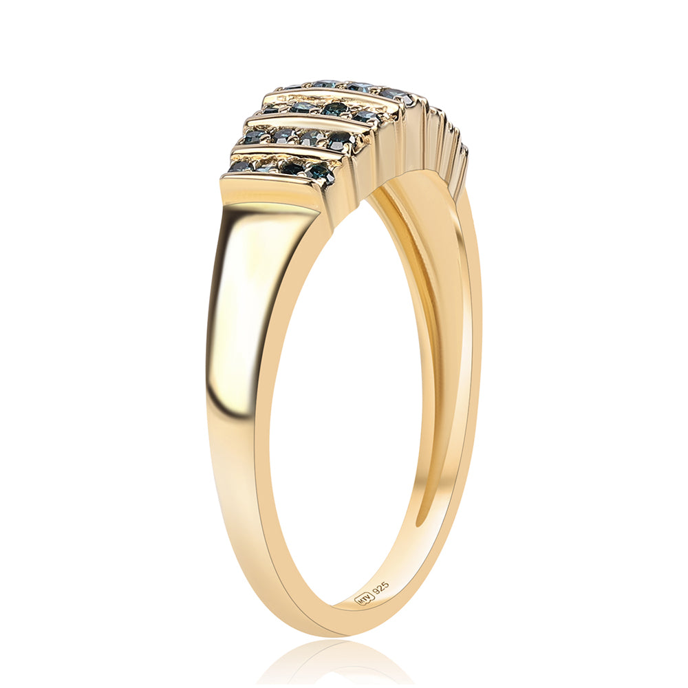 Inel din Argint 925 Placat cu Aur ( 2.23 grame ) cu Diamant Albastru 0.27 Carate