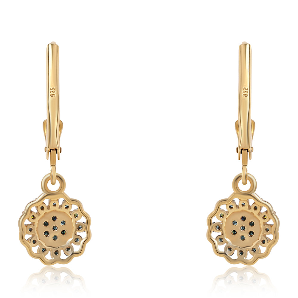 Cercei din Argint 925 Placat cu Aur ( 1.67 grame ) cu Diamant Albastru 0.28 Carate