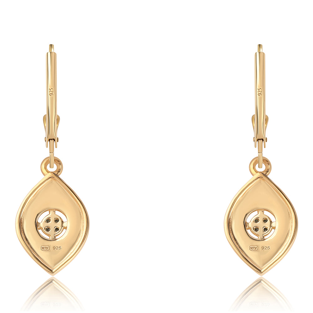 Cercei din Argint 925 Placat cu Aur ( 2.96 grame ) cu Diamant Albastru 0.04 Carate