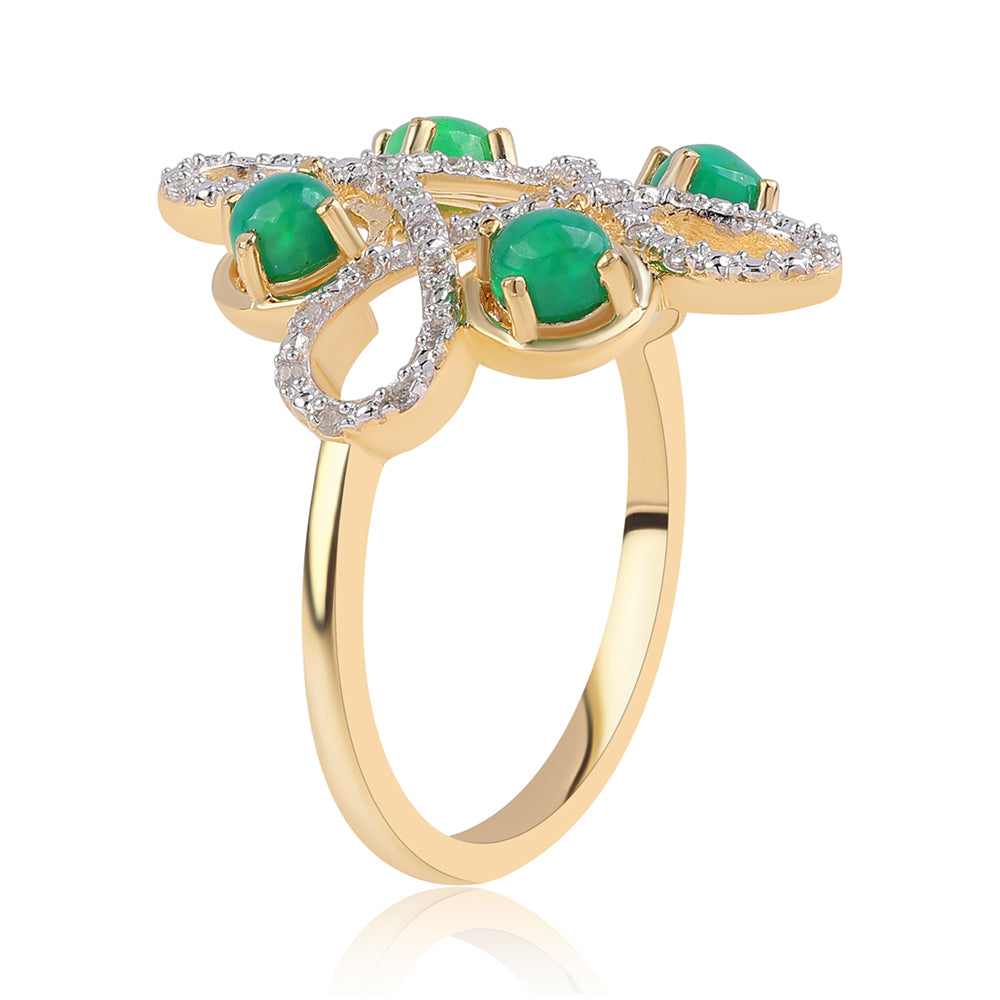 Inel din Argint 925 Placat cu Aur ( 4.22 grame ) cu Opal Verde Etiopian Lega Dembi și Topaz Alb 0.92 Carate