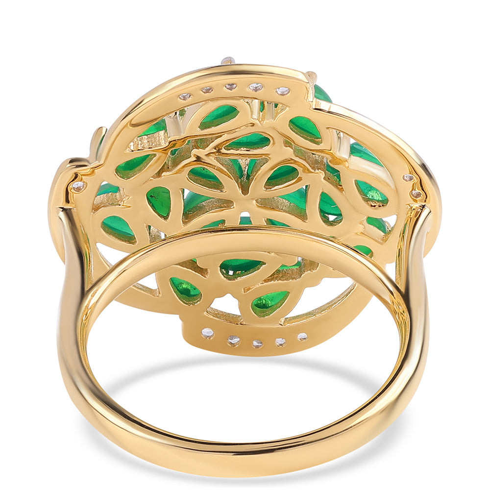 Inel din Argint 925 Placat cu Aur ( 5.12 grame ) cu Opal Verde Etiopian Lega Dembi și Topaz Alb 2.52 Carate