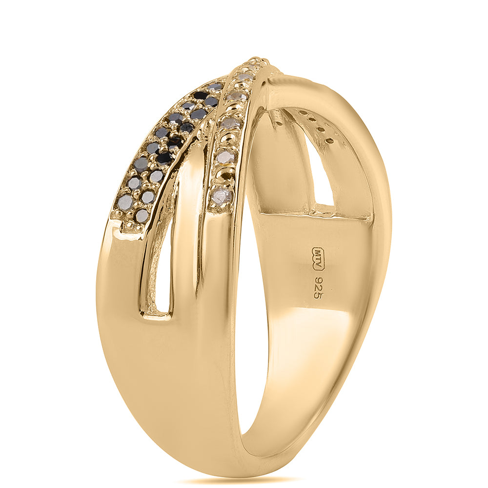 Inel din Argint 925 Placat cu Aur ( 5.03 grame ) cu Diamant Negru și Diamant Alb 0.2 Carate