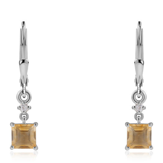 Cercei din Argint 925 ( 1.61 grame ) cu Citrin Brazilian Clasa "AA" și Topaz Alb 1.38 Carate