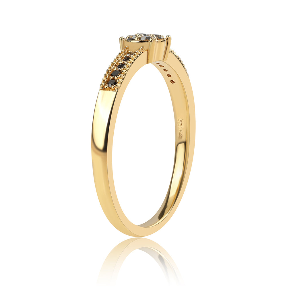 Inel din Argint 925 Placat cu Aur ( 2.14 grame ) cu Diamant Negru 0.19 Carate