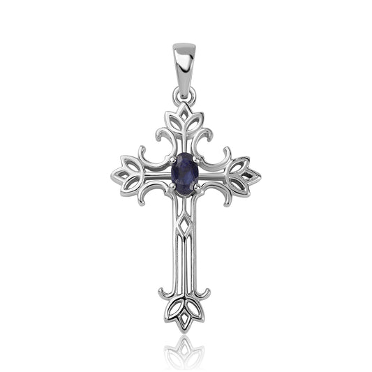 Cruce Pandantiv din Argint 925 ( 2.24 grame ) cu Safir Albastru Australian 0.35 Carate