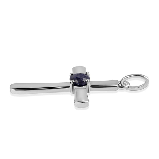 Cruce Pandantiv din Argint 925 ( 1.93 grame ) cu Safir Albastru Australian 0.8 Carate