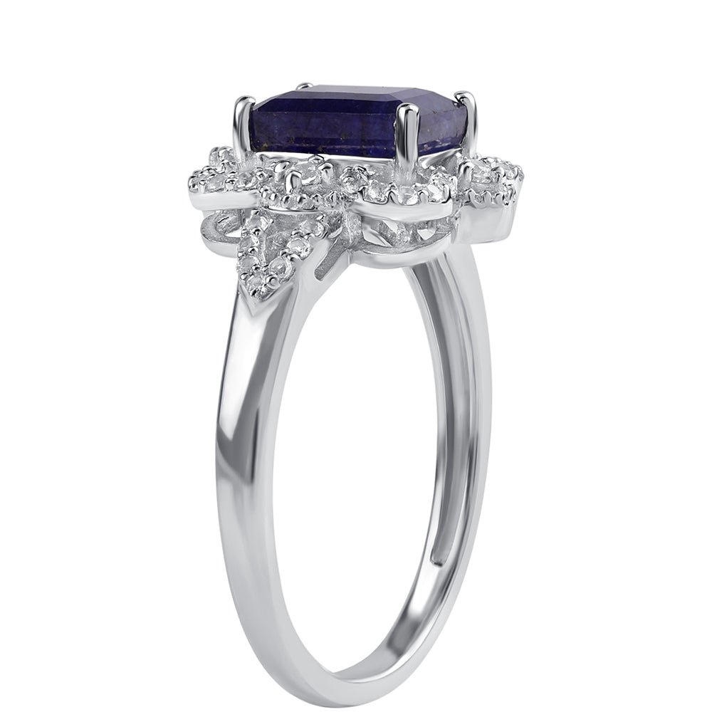 Inel din Argint 925 ( 2.59 grame ) cu Safir Albastru Australian și Topaz Alb 2.67 Carate