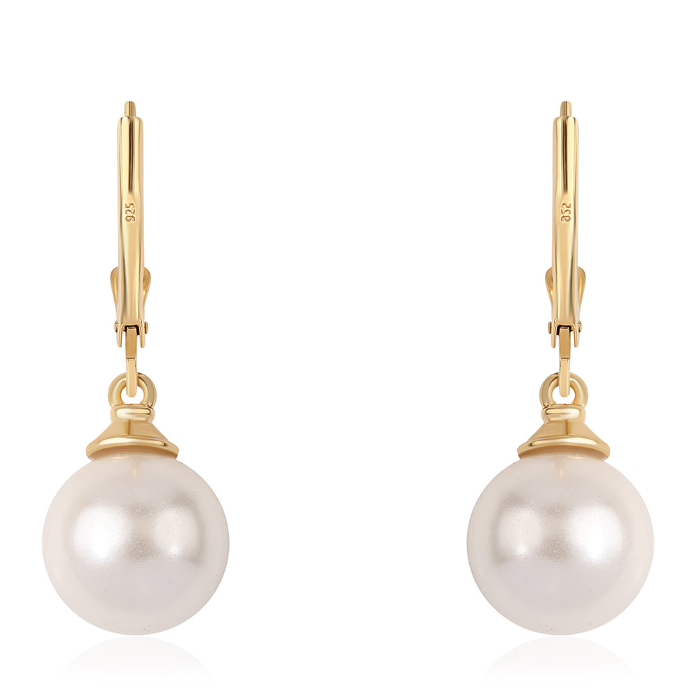 Cercei din Argint 925 Placat cu Aur ( 1.72 grame ) cu Spinel Negru și Perlă de Apă Dulce Albă 15.43 Carate