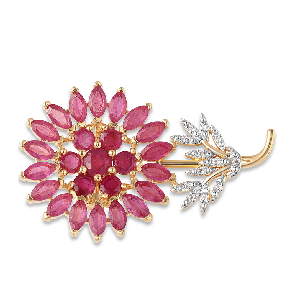 Broşă din Argint 925 Placat cu Aur ( 7.15 grame ) cu Rubin Mozambic și Topaz Alb 8.84 Carate