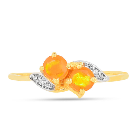 Inel din Argint 925 Placat cu Aur ( 1.26 grame ) cu Opal de Foc și Zircon Alb 0.38 Carate
