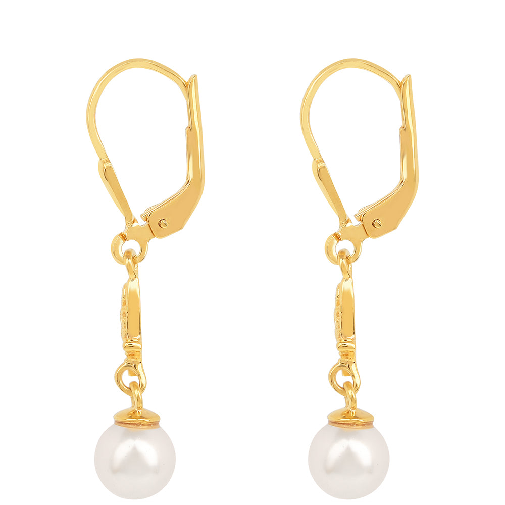 Cercei din Argint 925 Placat cu Aur ( 1.43 grame ) cu Perlă de Apă Dulce Crem 3.75 Carate