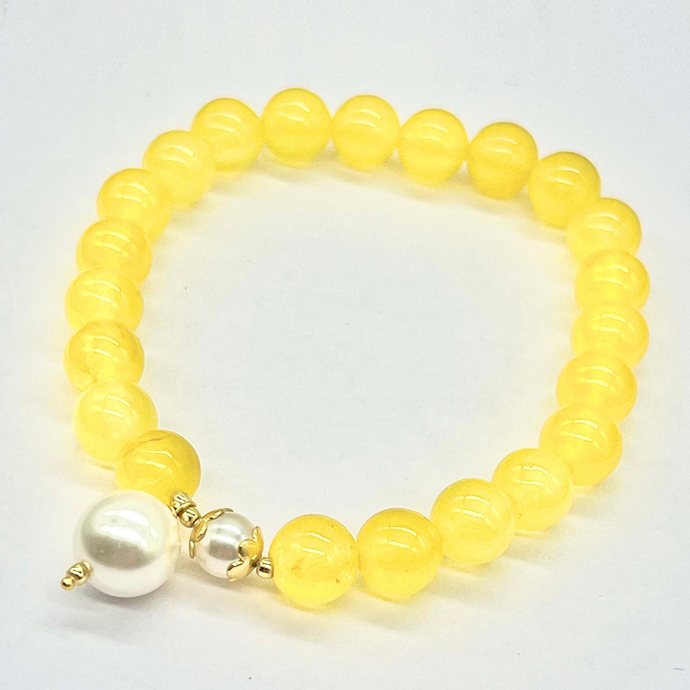 Brățară din Argint 925 Placat cu Aur ( 0.4 grame ) cu Jadeit Galben din Râul Marsden și Perlă de cristal 94.13 Carate