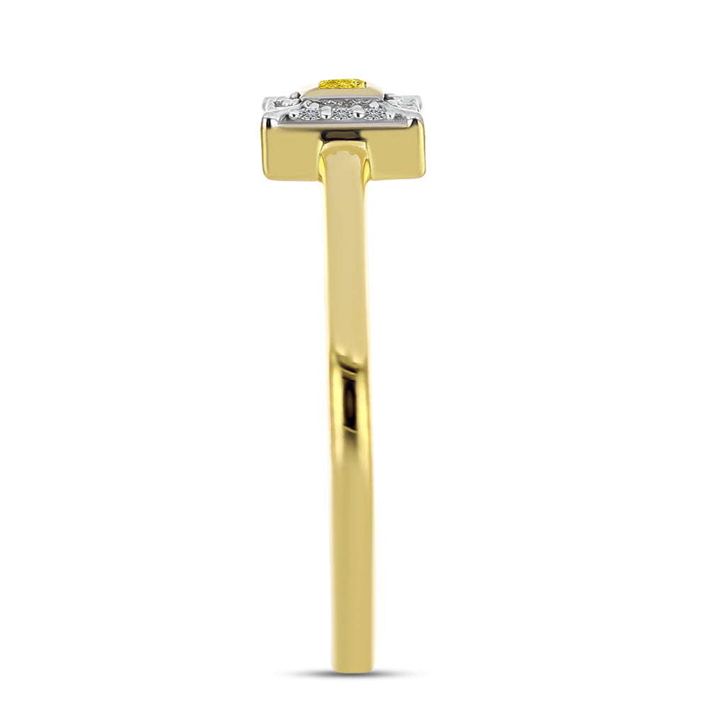 Inel din Argint 925 Placat cu Aur ( 2.08 grame ) cu Diamant Galben și Zircon Alb Natural 0.22 Carate