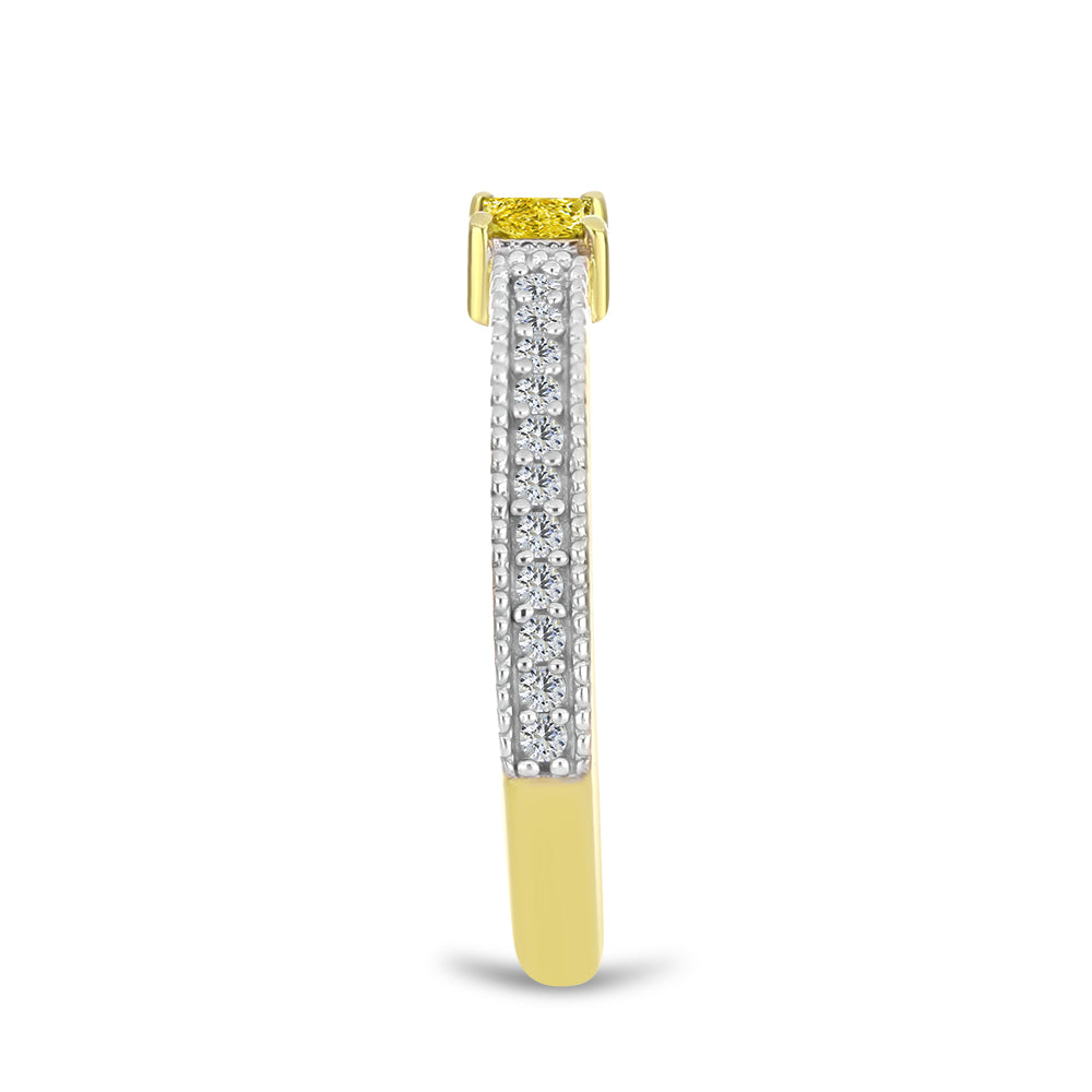 Inel din Argint 925 Placat cu Aur ( 2.4 grame ) cu Diamant Galben și Zircon Alb Natural 0.39 Carate