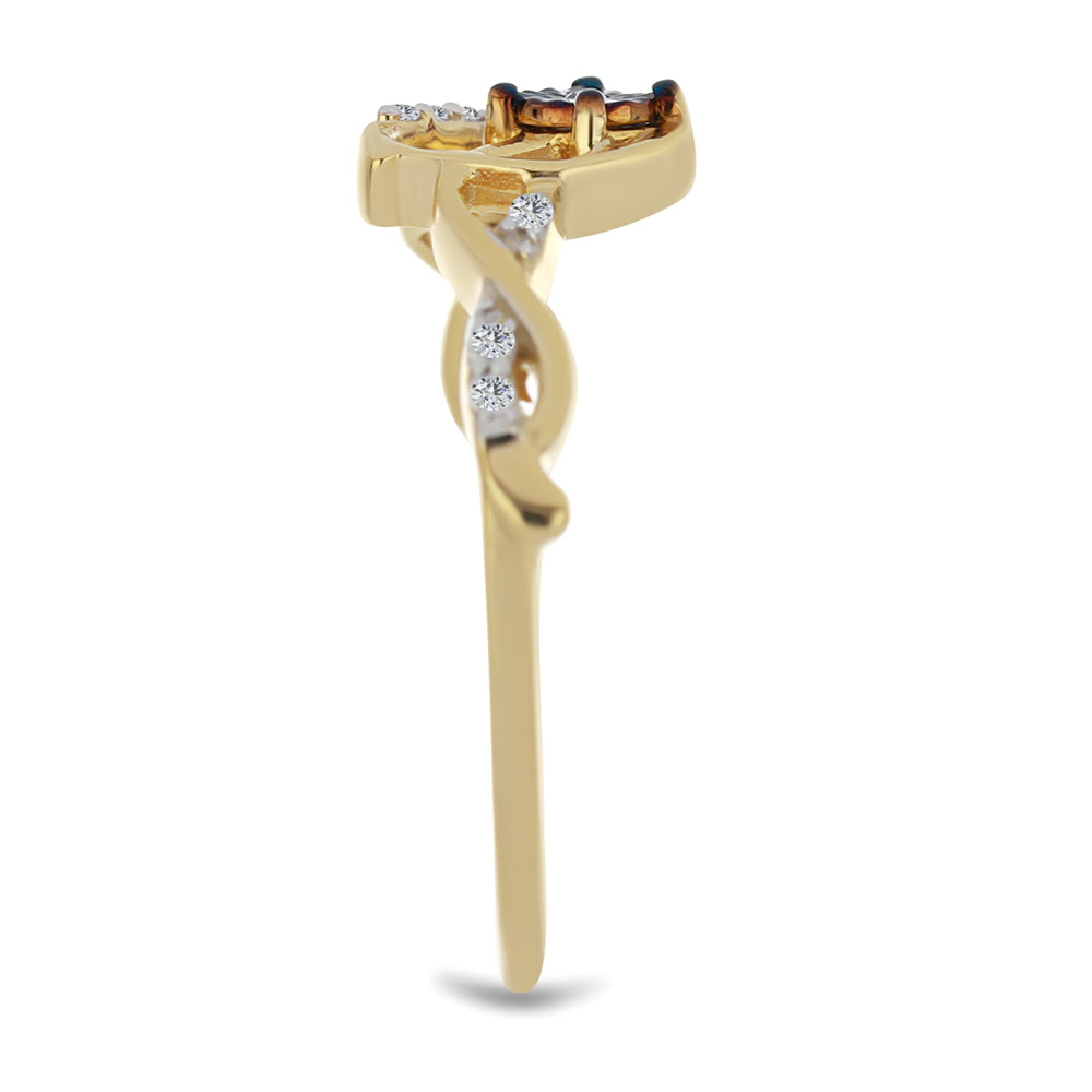 Inel din Argint 925 Placat cu Aur ( 2.23 grame ) cu Diamant Albastru și Zircon Alb 0.14 Carate