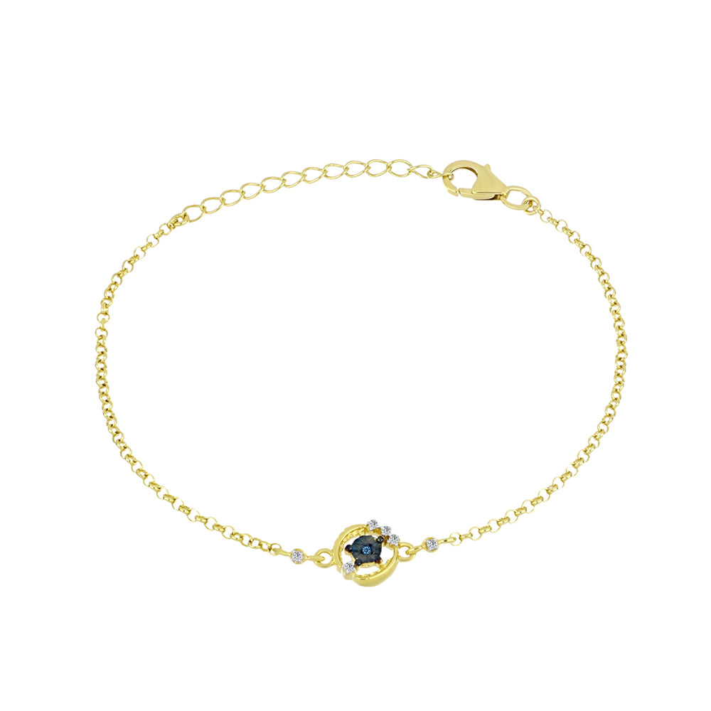 Brățară din Argint 925 Placat cu Aur ( 2.72 grame ) cu Diamant Albastru și Zircon Alb 0.09 Carate
