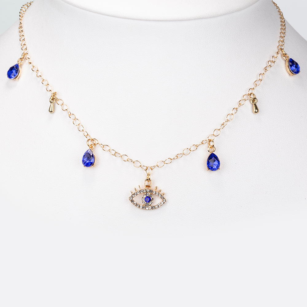 Colier din Aliaj Placat cu Aur ( 7.9 grame ) cu Cristal Albastru Emporia® 43.9 Carate