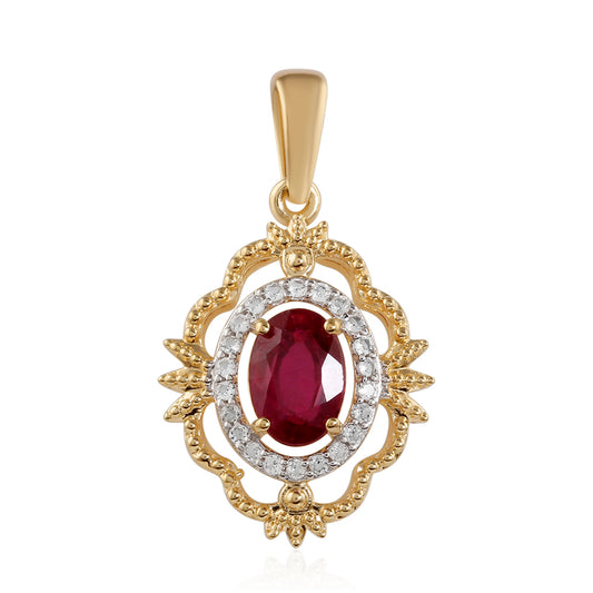 Pandantiv din Argint 925 Placat cu Aur ( 1.4 grame ) cu Rubin Thailandez și Topaz Alb 1.37 Carate