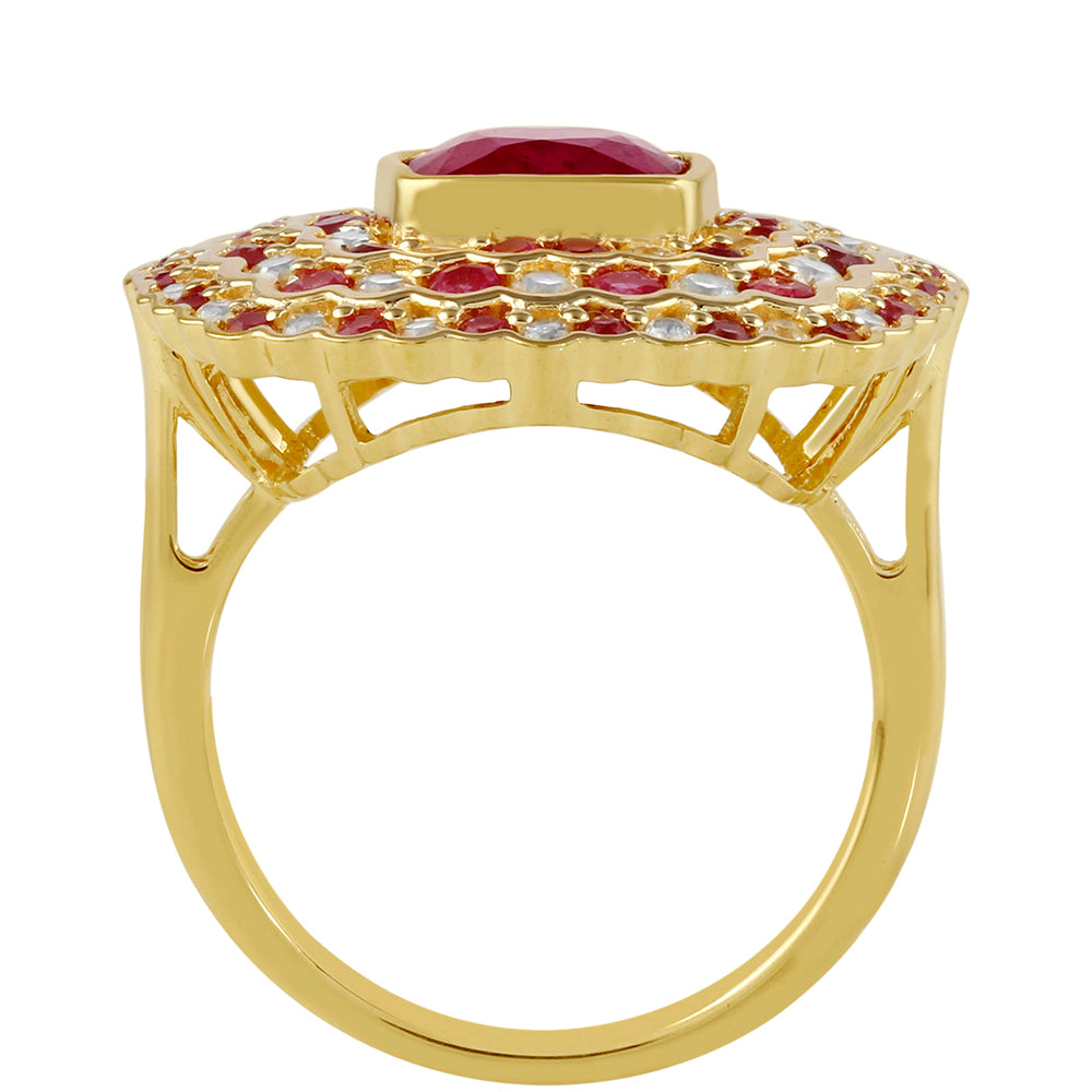 Inel din Argint 925 Placat cu Aur ( 6.24 grame ) cu Rubin Thailandez și Topaz Alb 6.36 Carate