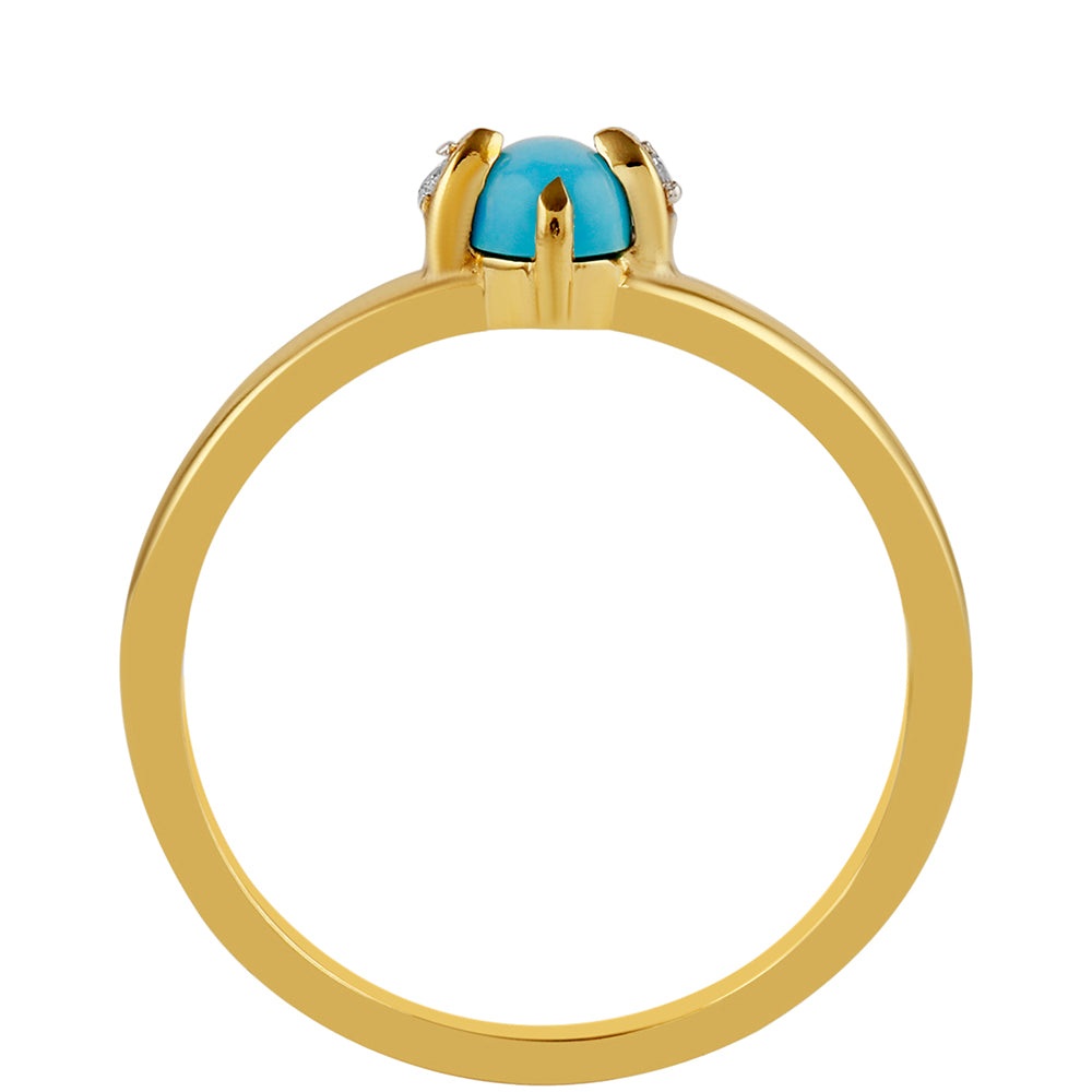 Inel din Argint 925 Placat cu Aur ( 2.43 grame ) cu Turcoaz ”Frumoasa Adormită” și Topaz Alb 0.57 Carate