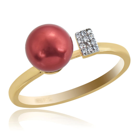 Inel din Argint 925 Placat cu Aur ( 2.21 grame ) cu Perlă de apă dulce roșie și Topaz Alb 3.96 Carate