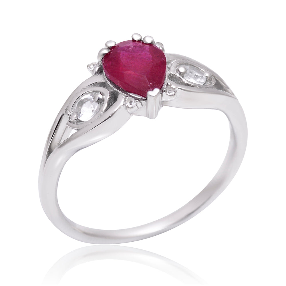 Inel din Argint 925 ( 3 grame ) cu Rubin Malagasy și Topaz Alb 1.33 Carate