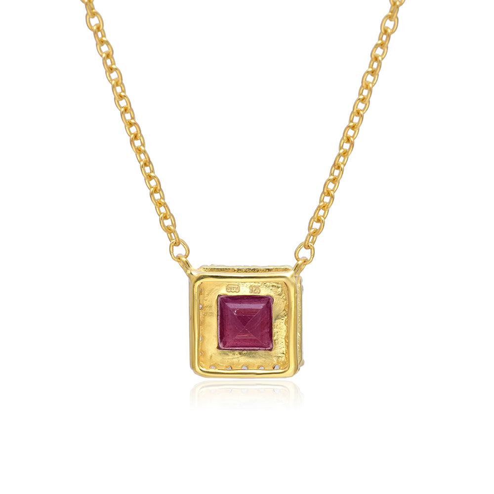 Colier din Argint 925 Placat cu Aur ( 3.86 grame ) cu Rubin Malagasy și Topaz Alb 0.72 Carate