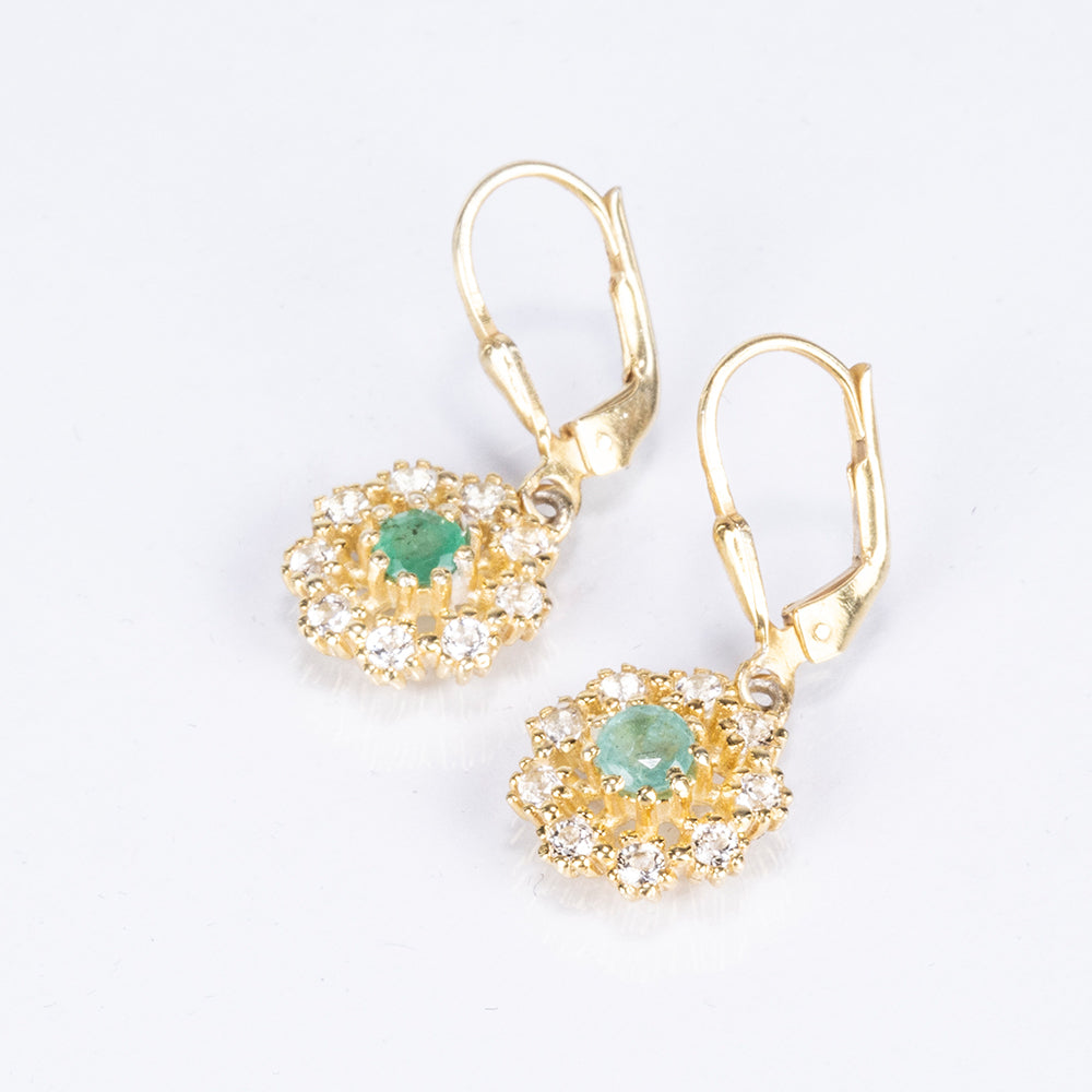 Cercei din Argint 925 Placat cu Aur ( 3.38 grame ) cu Smarald Brazilian și Topaz Alb 1.02 Carate