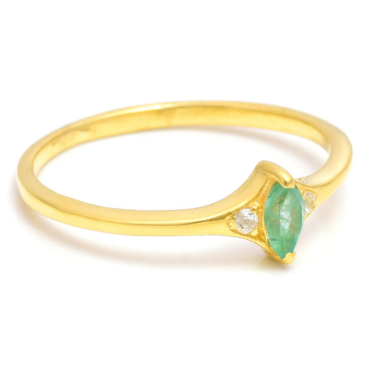 Inel din Argint 925 Placat cu Aur ( 1.41 grame ) cu Smarald Brazilian și Topaz Alb 0.12 Carate