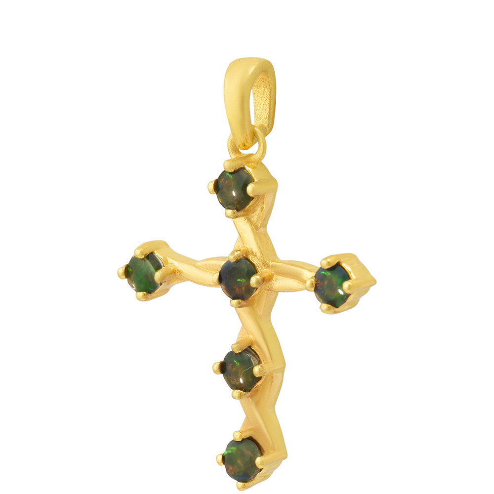 Cruce Pandantiv din Argint 925 Placat cu Aur ( 2.29 grame ) cu Opal Etiopian Lega Dembi 0.55 Carate