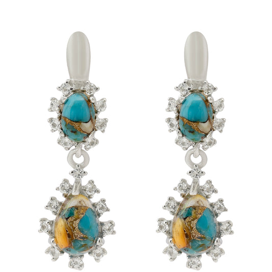 Cercei din Argint 925 ( 4.57 grame ) cu Turcoaz Oyster și Topaz Alb 3.58 Carate