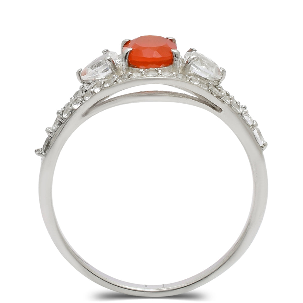 Inel din Argint 925 ( 2.55 grame ) cu Agat Roșu și Topaz Alb 1.11 Carate