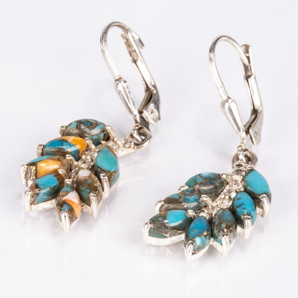 Cercei din Argint 925 ( 3.23 grame ) cu Turcoaz Oyster și Topaz Alb 4.6 Carate