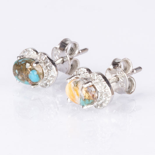 Cercei din Argint 925 ( 1.54 grame ) cu Turcoaz Oyster și Topaz Alb 1.3 Carate