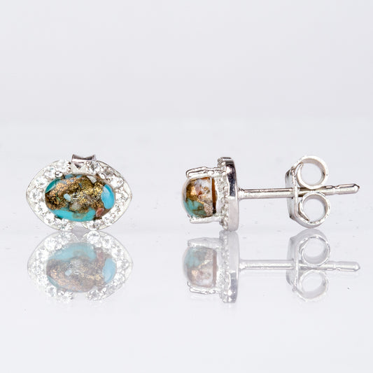 Cercei din Argint 925 ( 1.54 grame ) cu Turcoaz Oyster și Topaz Alb 1.3 Carate